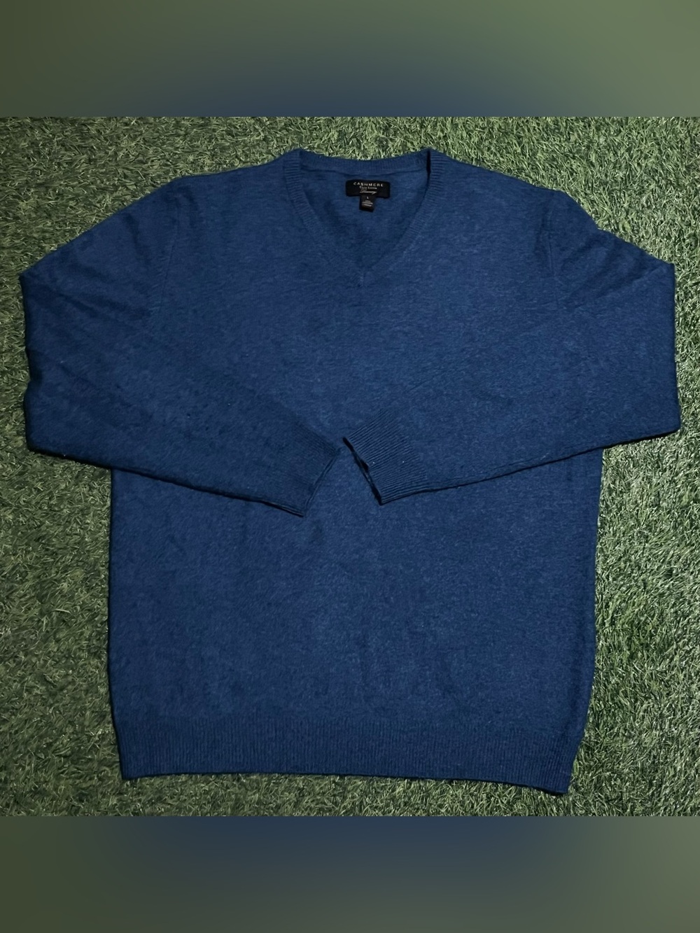 Club Room Luxury Sweater Mens Large Blue Cashmere Pullover V Neck Long Sleeve